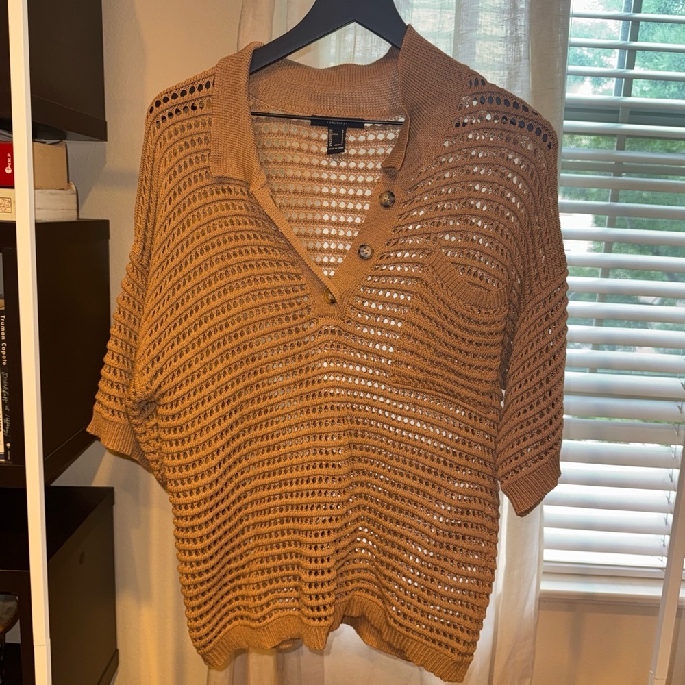 Tan Knit Button-Up Sweater